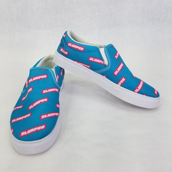 7-Eleven Slurpee Logo Slip-On Shoes Womens Size 6 Aqua Blue Pink Fashion Sneaker - Picture 2 of 12
